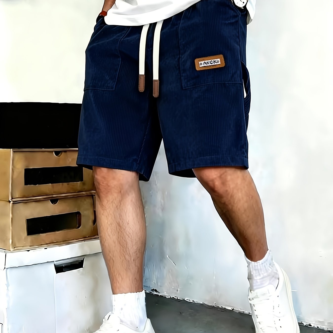 Men's Corduroy Shorts, Loose Cargo Bermuda, Retro Casual