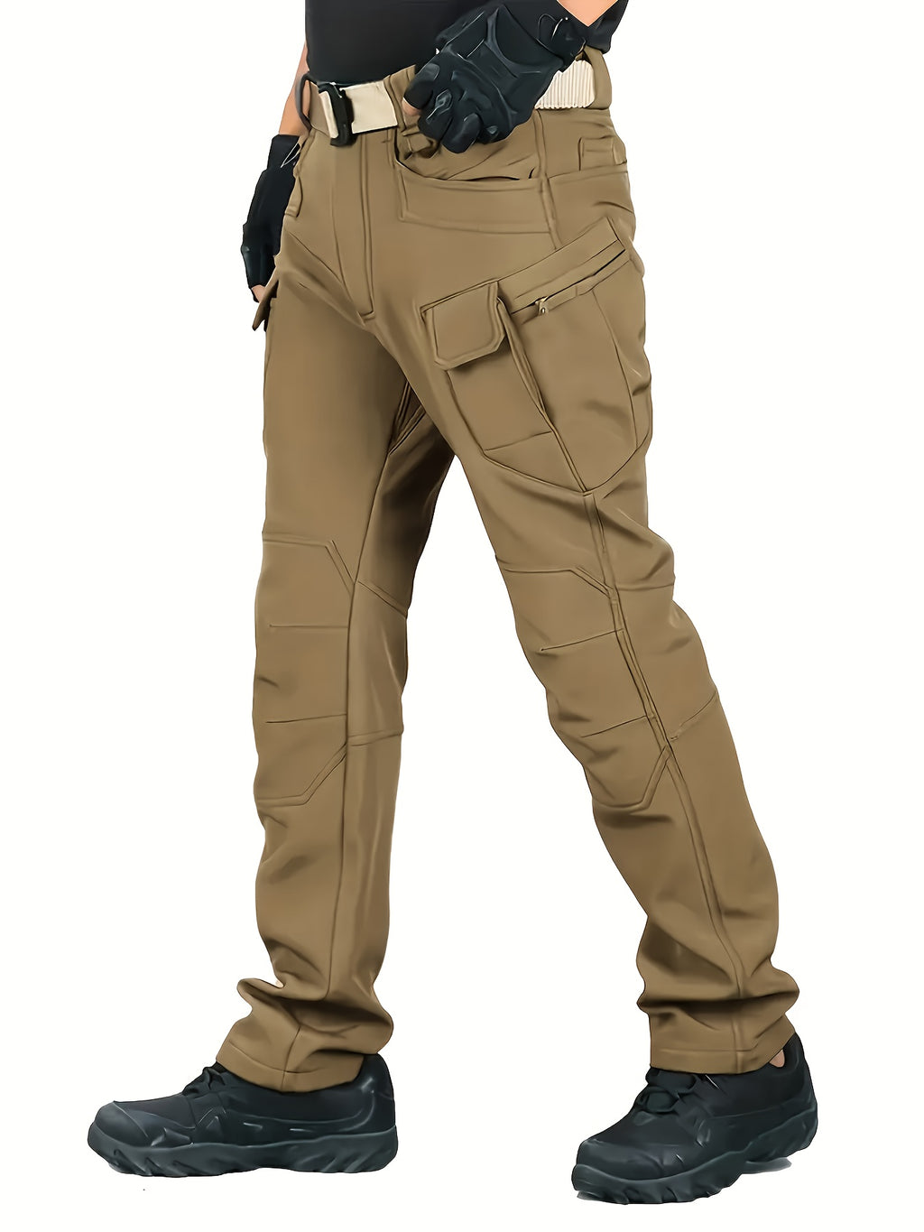 Men's Fleece-Lined Work Trousers, Softshell, Zippered Pockets
