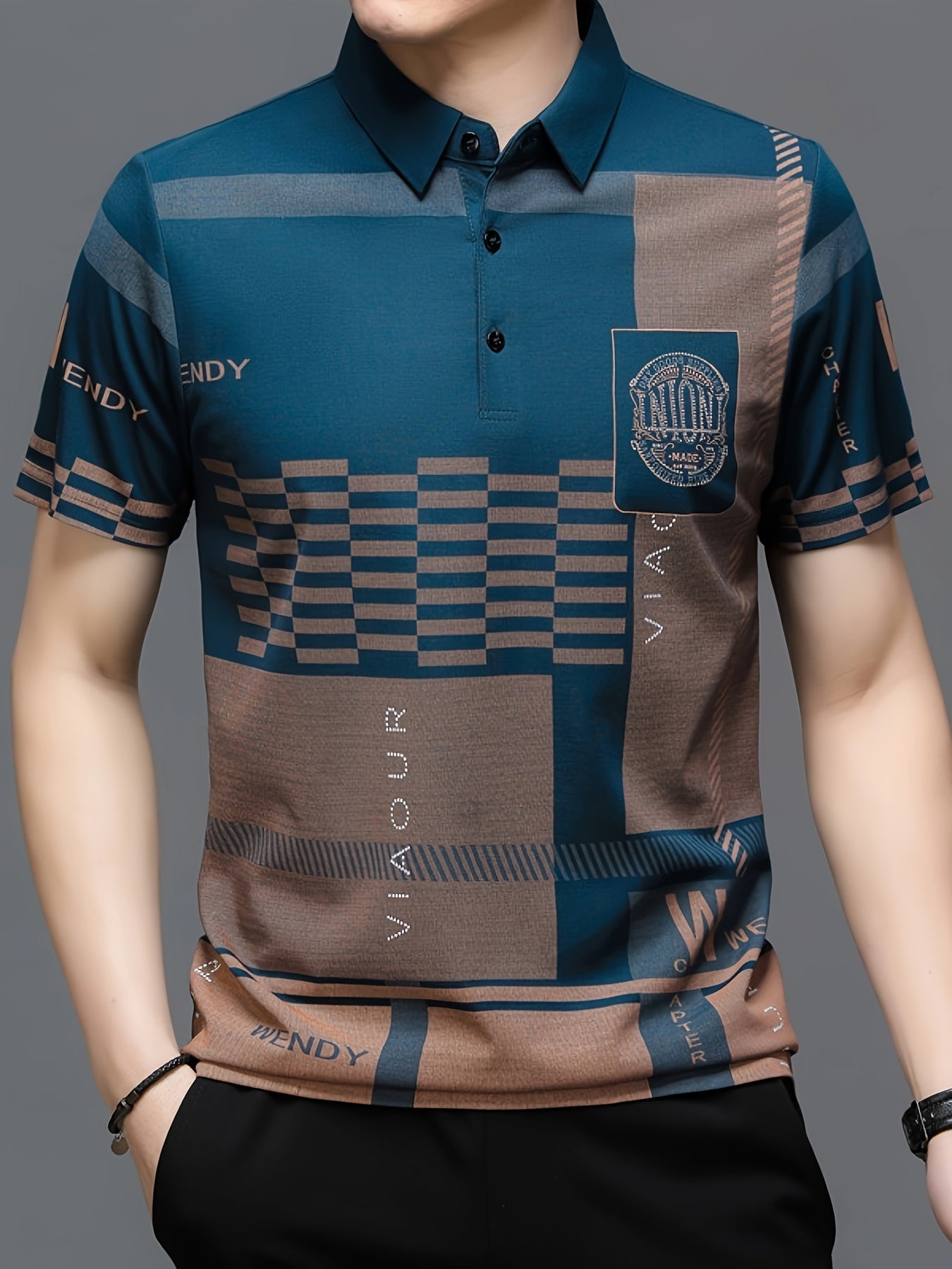 Men's Golf Polo Shirt, Plaid, Moisture-Wicking Quick-Dry