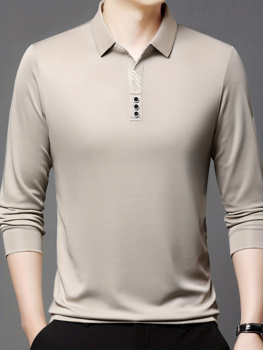 Men's Long-Sleeve Polo Shirt, Lapel Collar, Lightweight