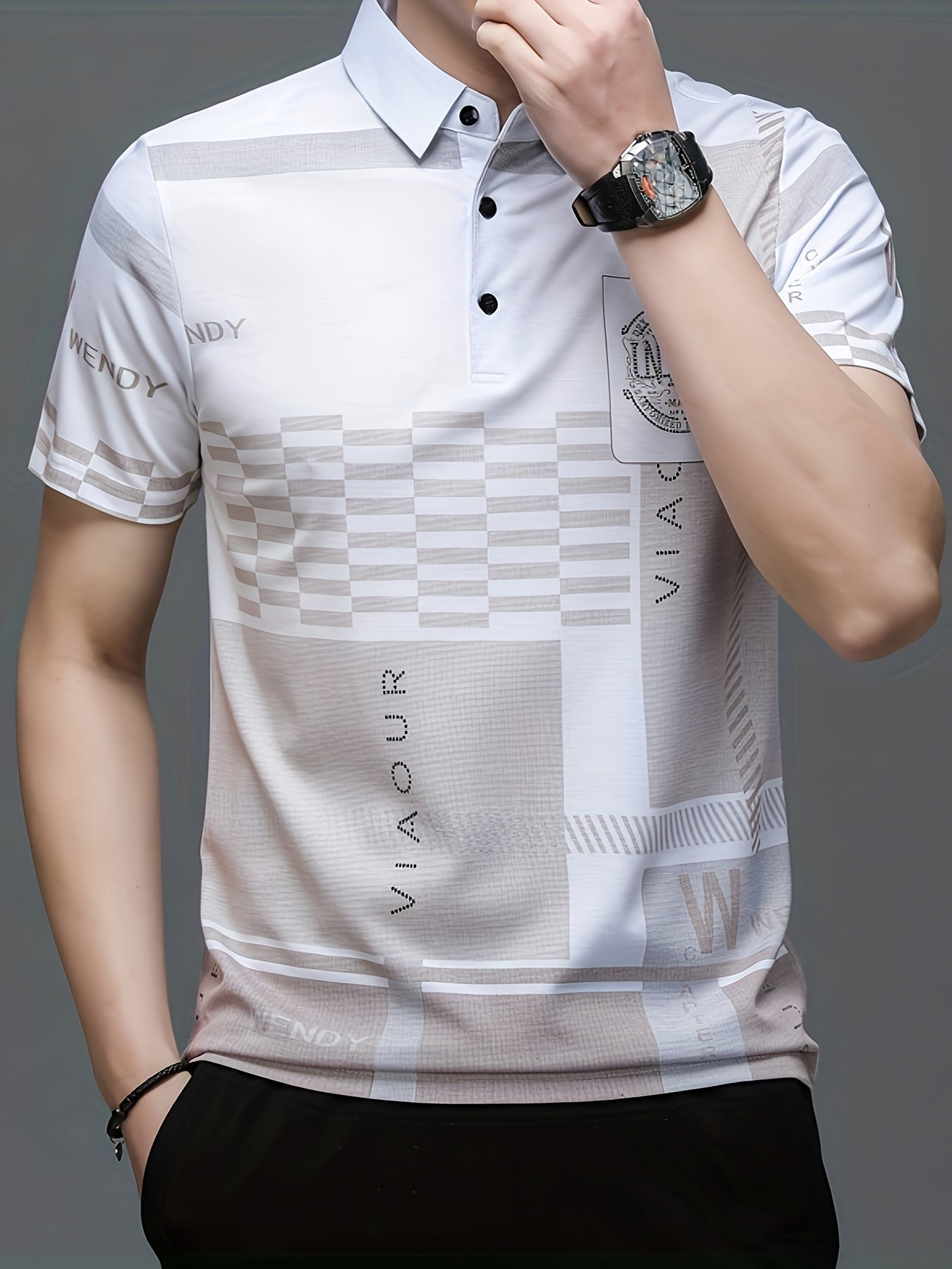 Men's Golf Polo Shirt, Plaid, Moisture-Wicking Quick-Dry