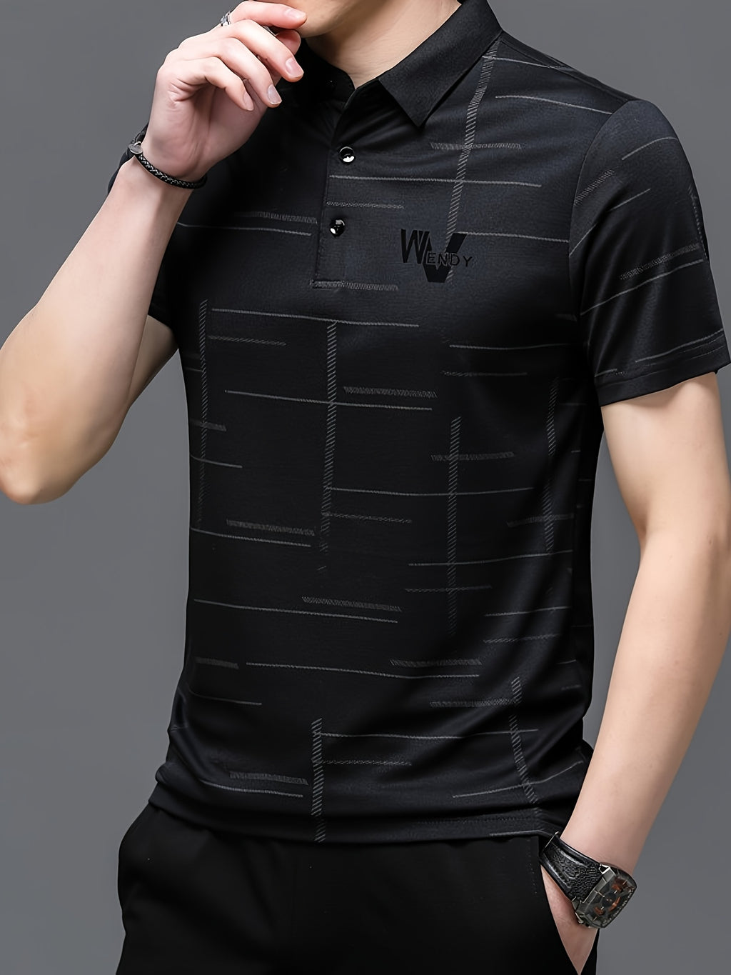 Men's Golf Polo Shirt, Striped, Moisture-Wicking