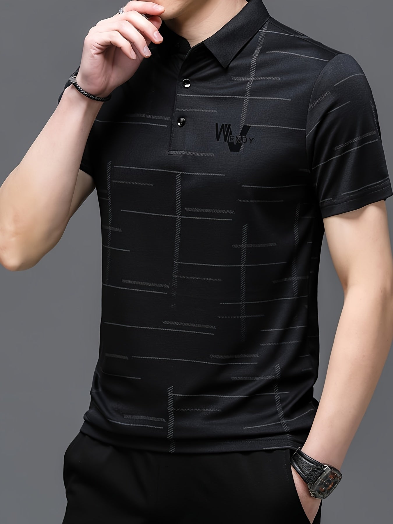 Men's Golf Polo Shirt, Striped, Moisture-Wicking