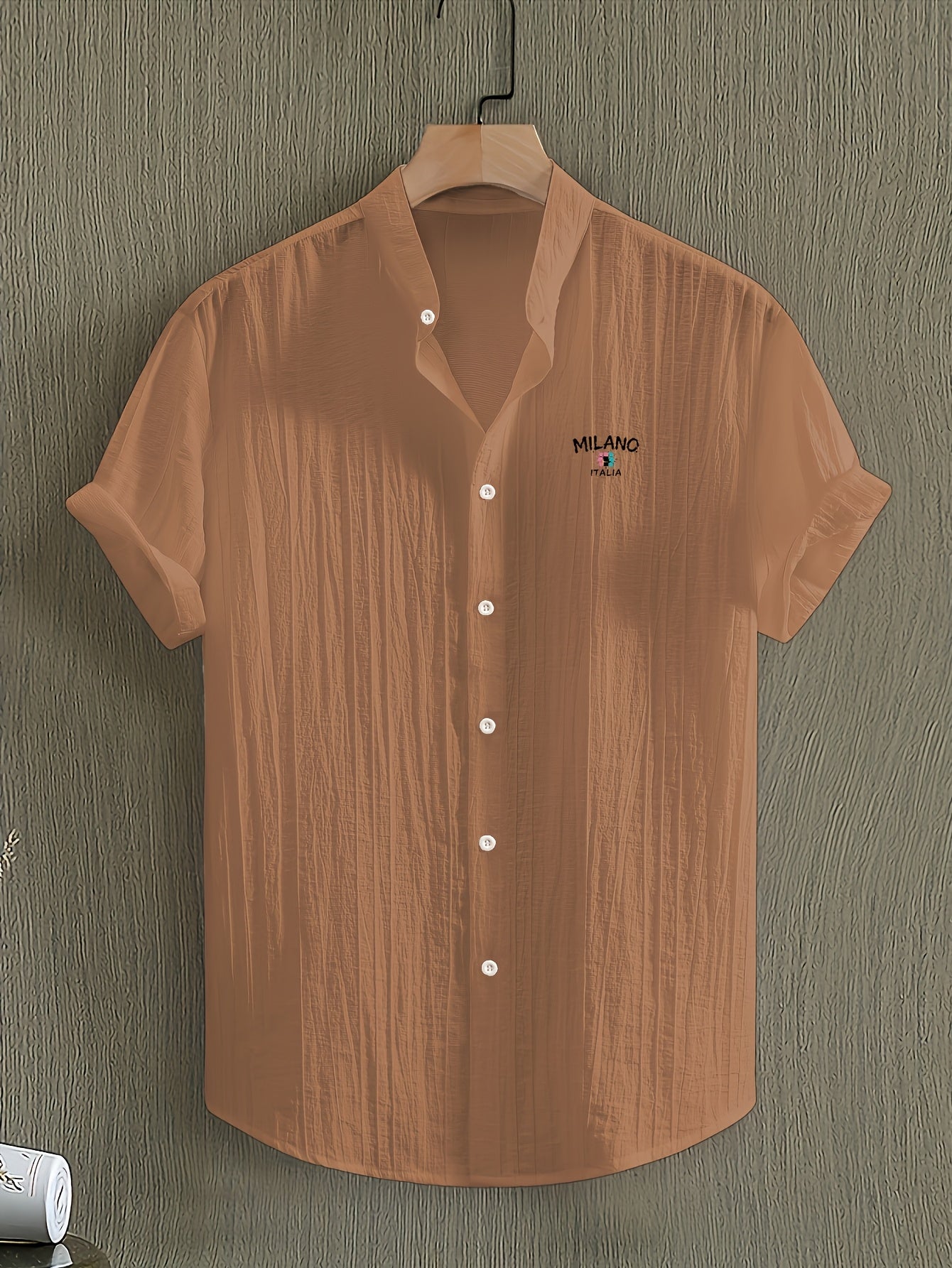 Men's Short-Sleeve Shirt, Print, Stand-Up Collar