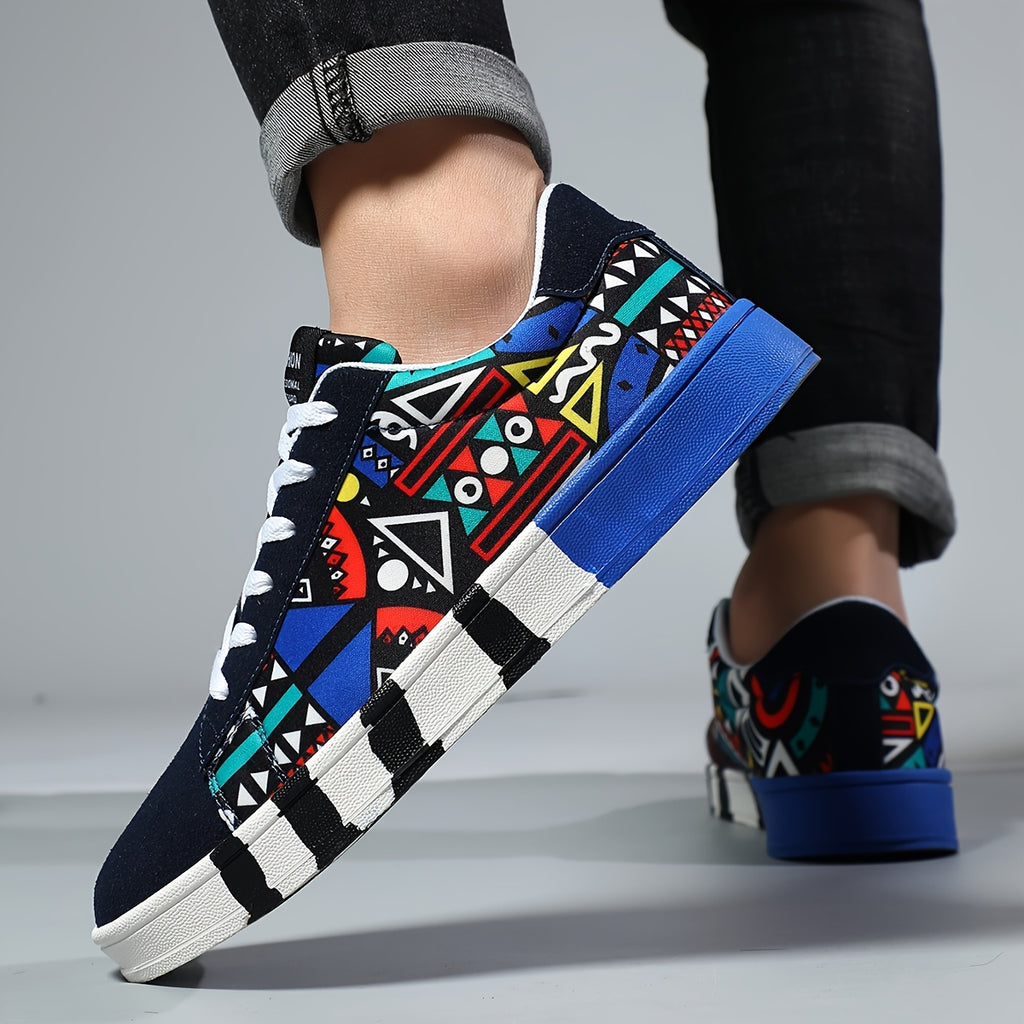 Men's Low-Top Skate Shoes, Geometric Print