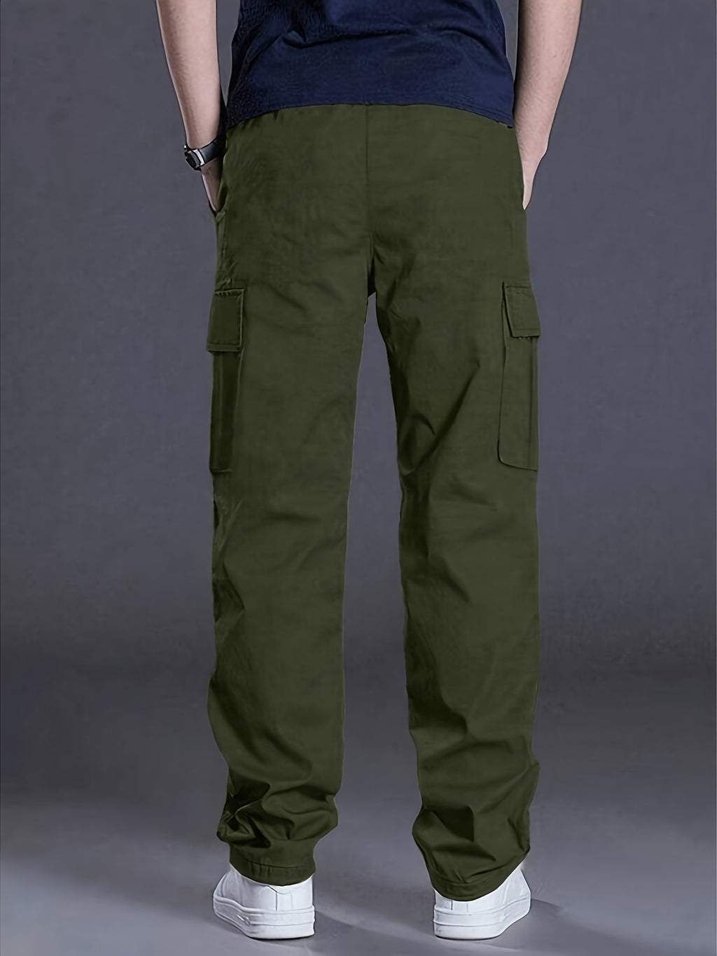 Men's Cargo Trousers, Multi-Pocket, Straight-Leg Drawstring