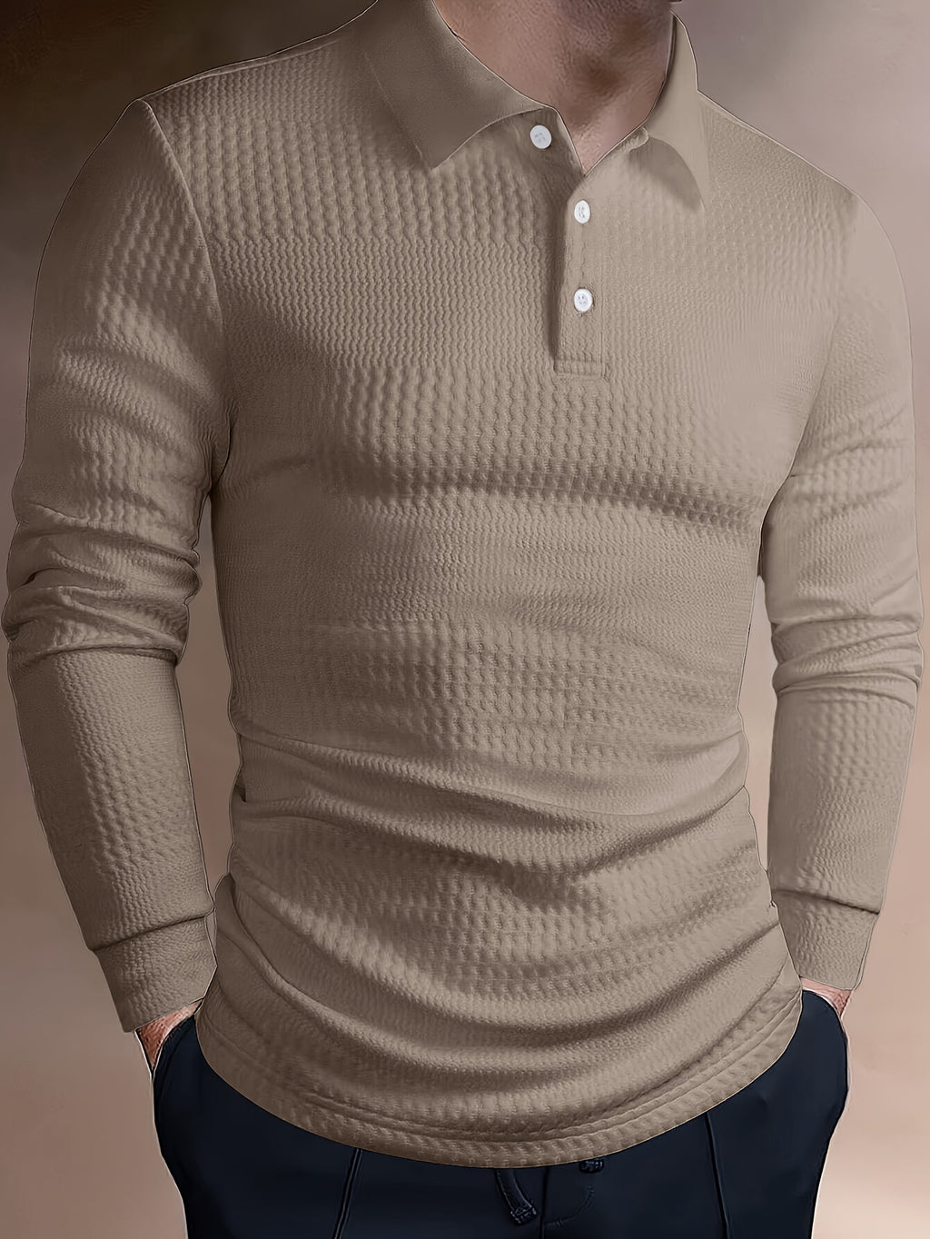 Men's Long-Sleeve Polo Shirt, Jacquard, Slim Fit