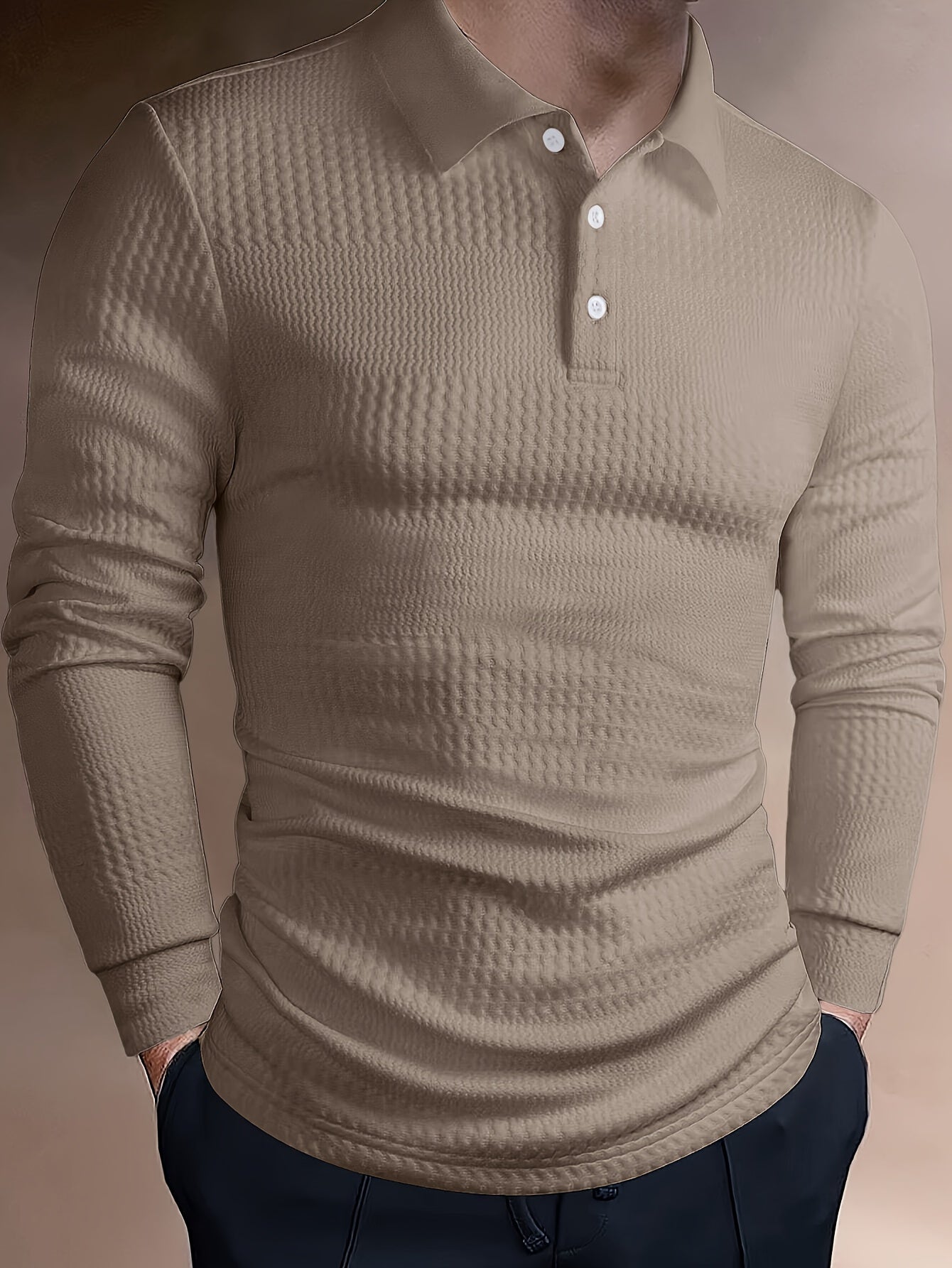Men's Long-Sleeve Polo Shirt, Jacquard, Slim Fit