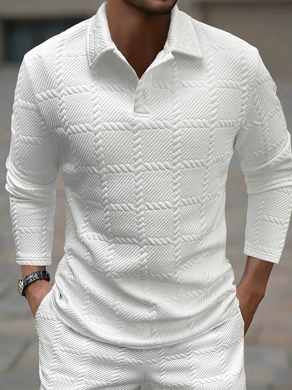 Men's Knit Polo Shirt, Jacquard Texture