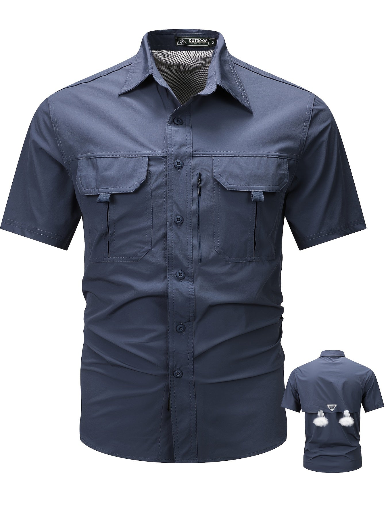 Men's Short-Sleeve Cargo Shirt, Flap Pockets, Breathable