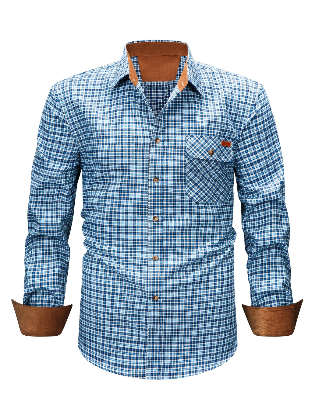 Men's Brushed Plaid Shirt, Dual-Tone, Long-Sleeve