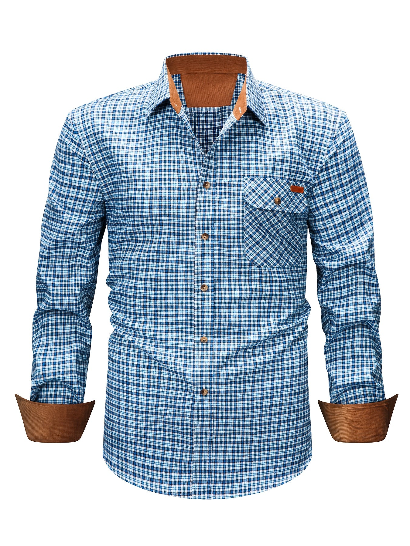 Men's Brushed Plaid Shirt, Dual-Tone, Long-Sleeve