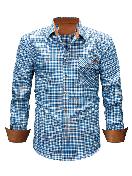 Men's Brushed Plaid Shirt, Dual-Tone, Long-Sleeve