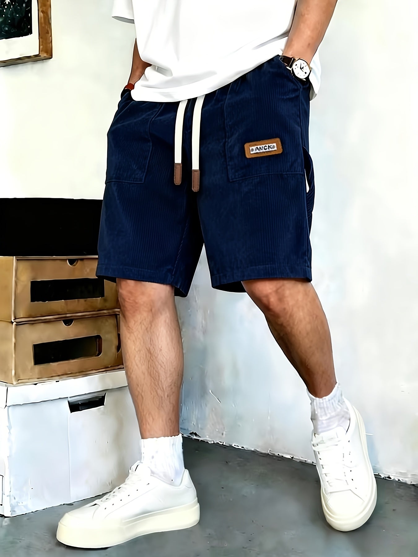 Men's Corduroy Shorts, Loose Cargo Bermuda, Retro Casual