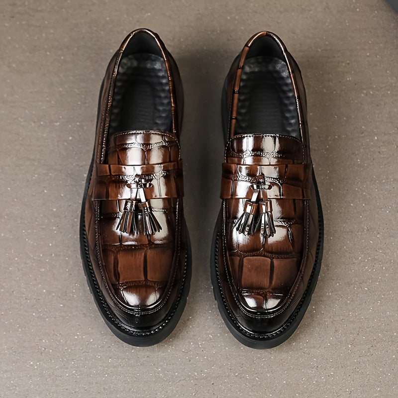 Men's Tassel Thick-Sole Dress Loafers, Round-Toe