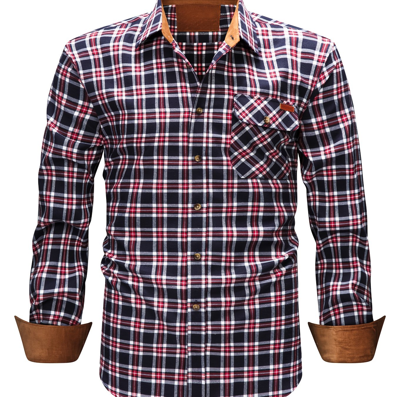 Men's Brushed Plaid Shirt, Dual-Tone, Long-Sleeve