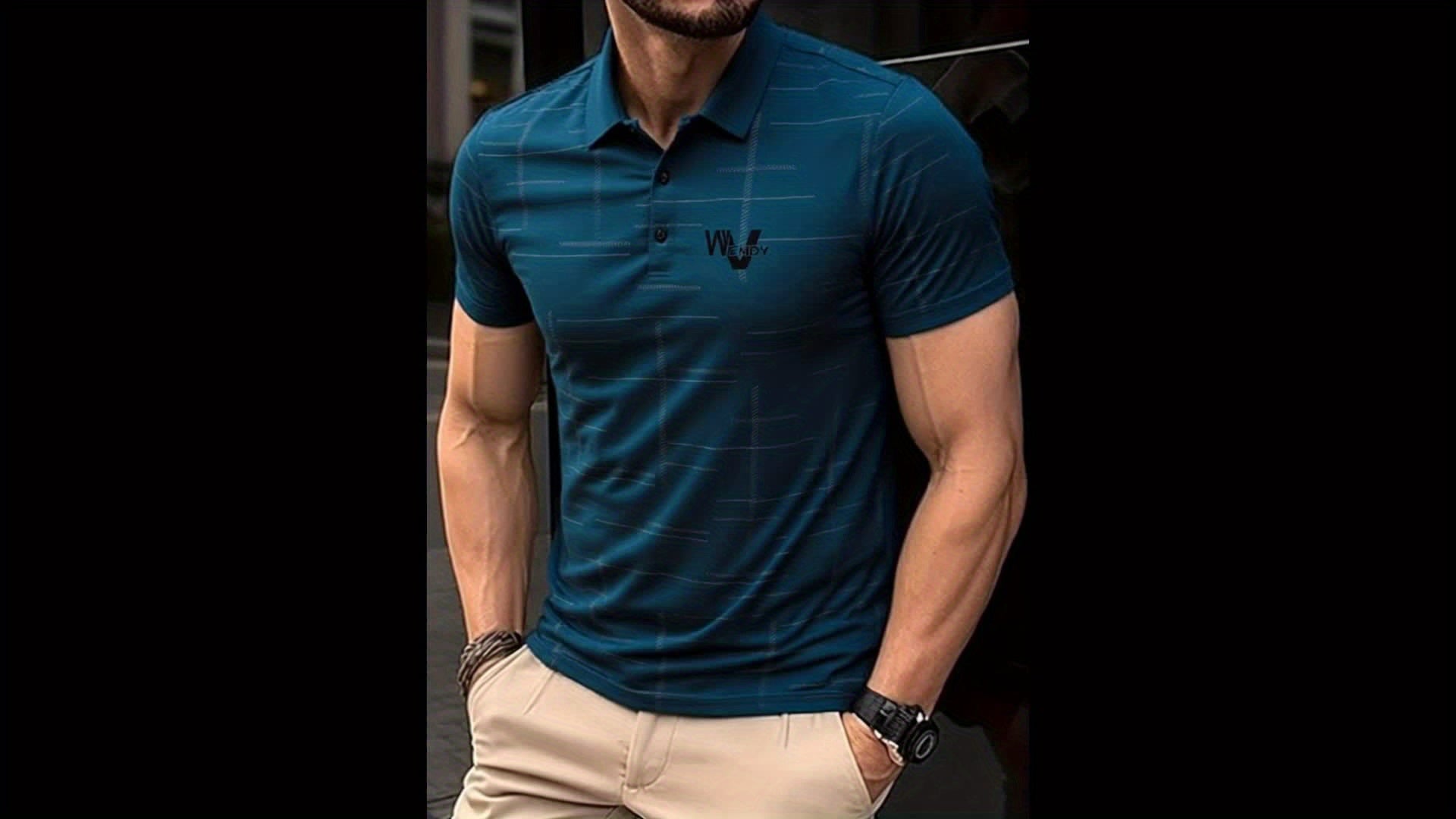 Men's Golf Polo Shirt, Striped, Moisture-Wicking
