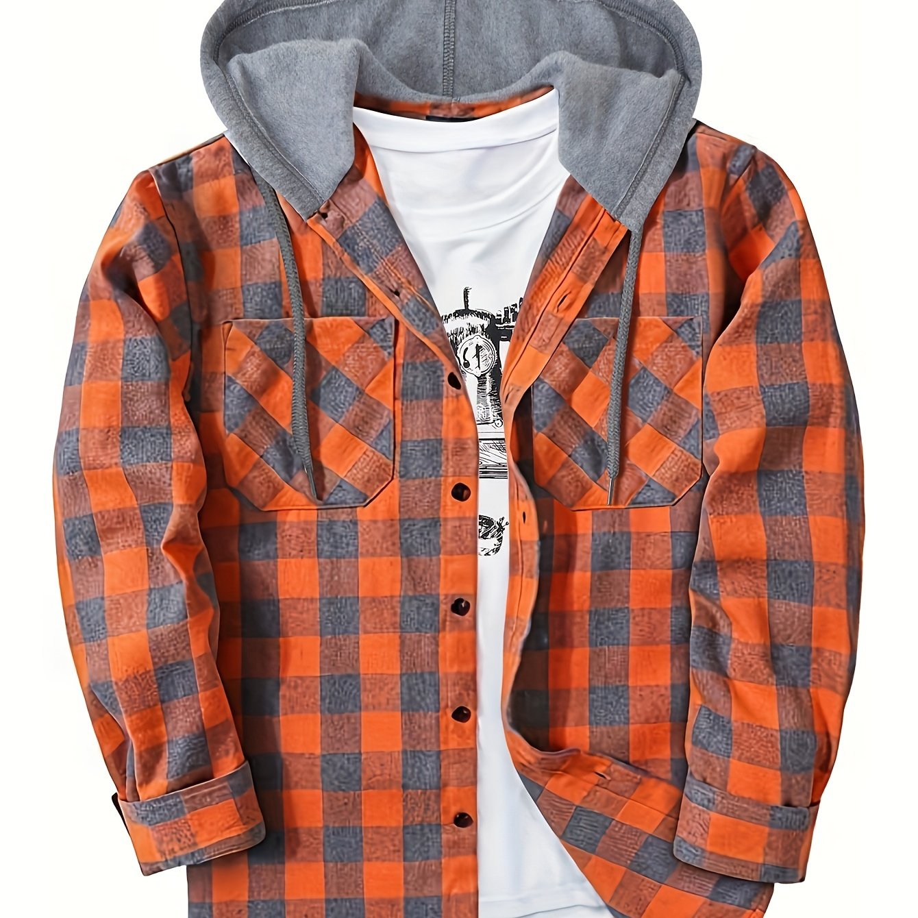 Men's Hooded Plaid Shirt, Long-Sleeve