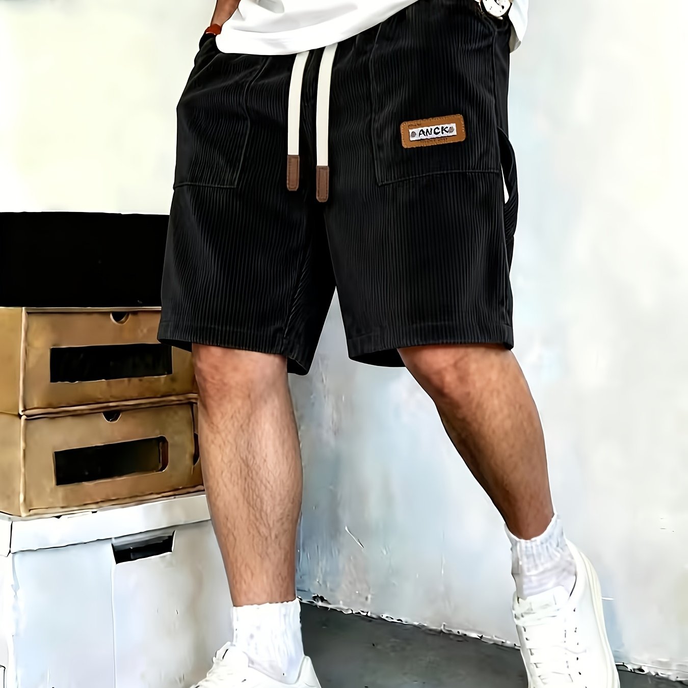 Men's Corduroy Shorts, Loose Cargo Bermuda, Retro Casual