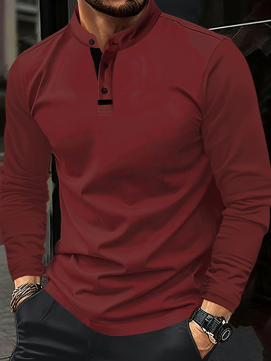 Men's Long-Sleeve Polo Shirt, Button-Up, Casual