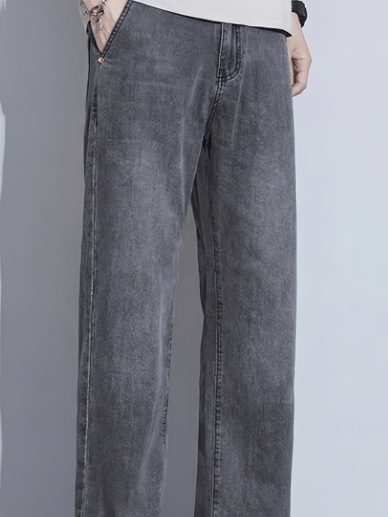 Men's Tencel Trousers, Faux-Denim, Straight Stretch