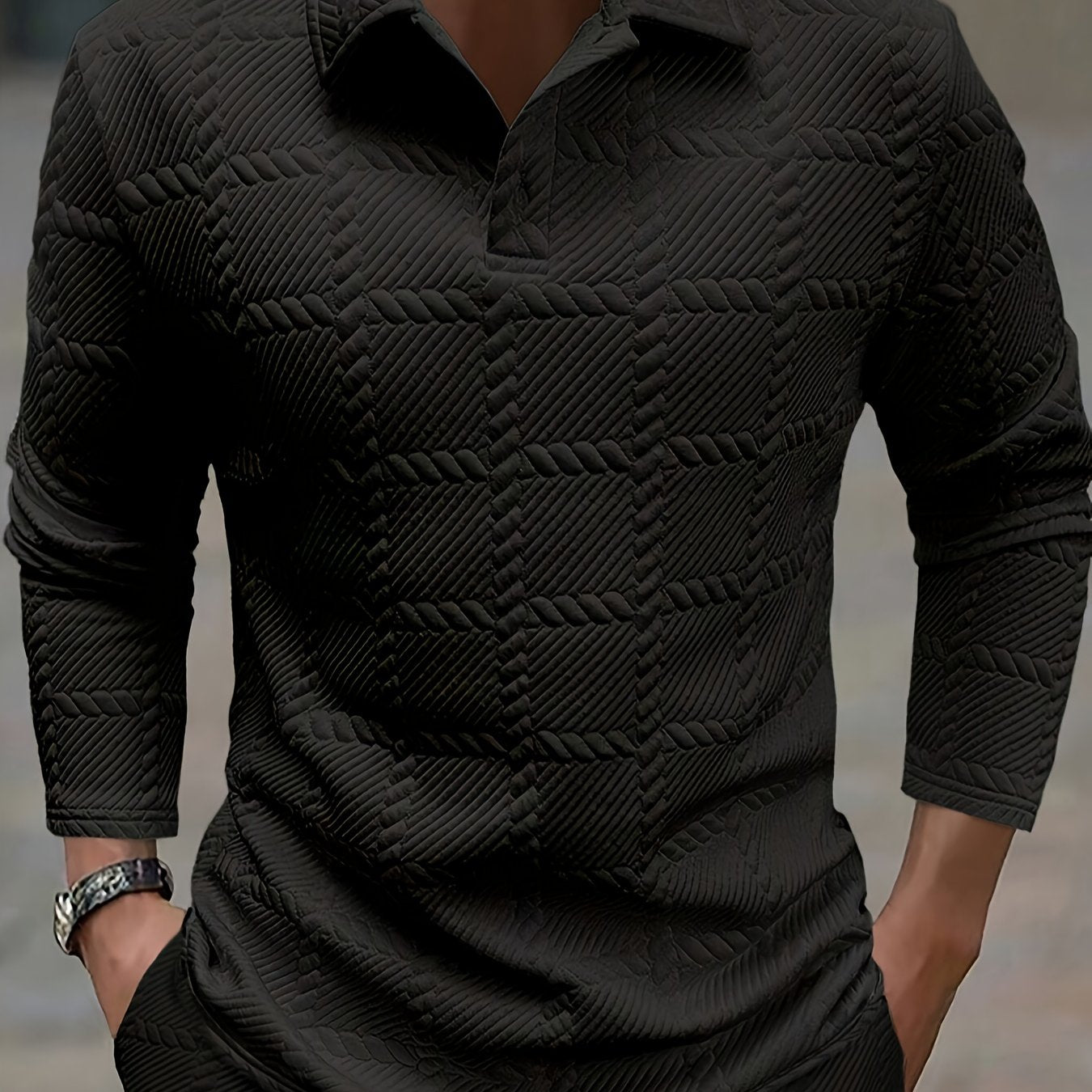 Men's Knit Polo Shirt, Jacquard Texture