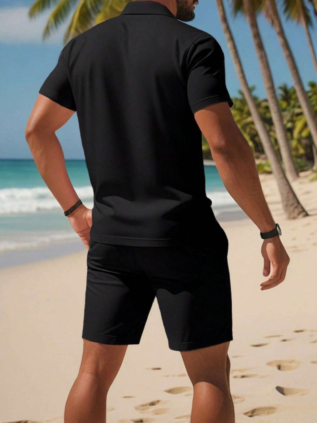 Men's Shirt & Shorts Set, Solid Business Casual