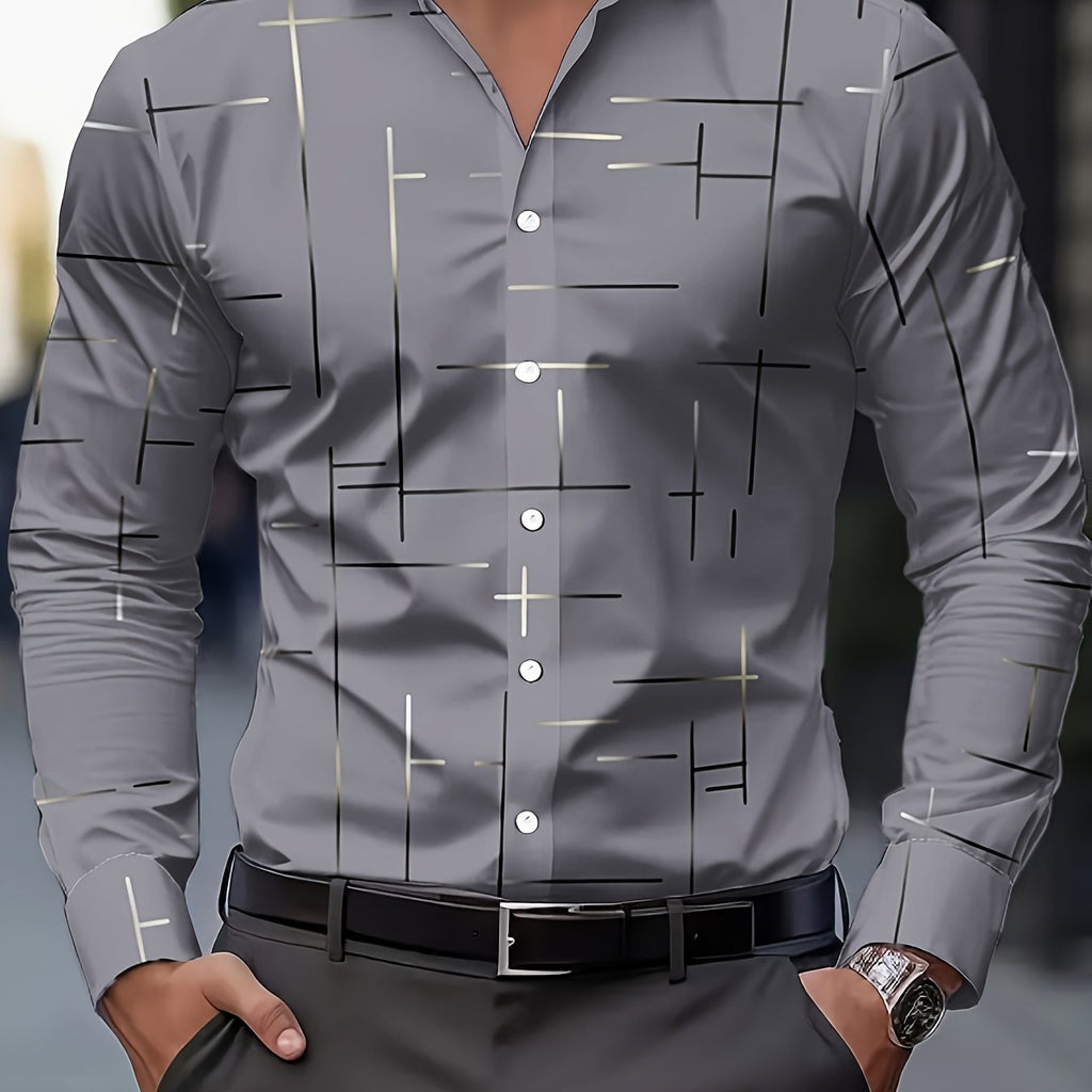 Men's Long-Sleeve Shirt, Geometric Print, Button-Up
