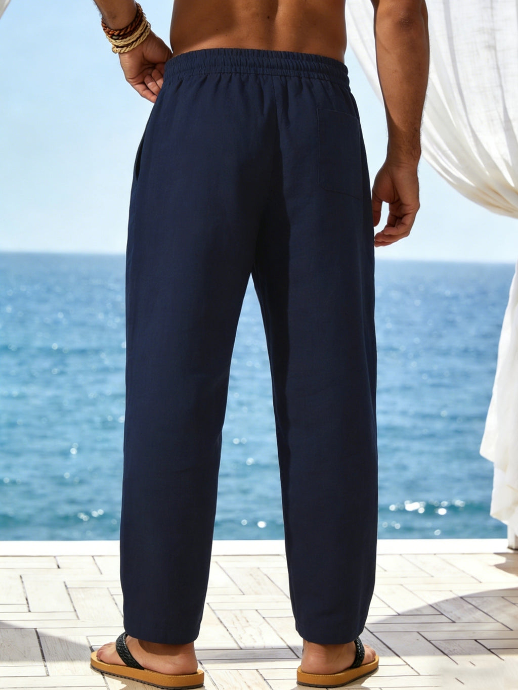 Men's Linen Pants, Drawstring, Relaxed Straight-Leg