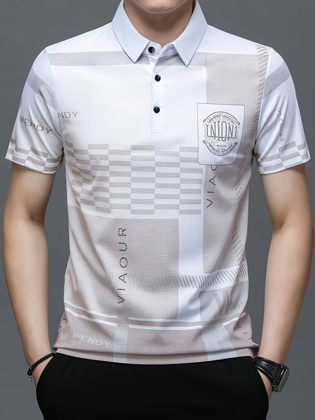 Men's Golf Polo Shirt, Plaid, Moisture-Wicking Quick-Dry
