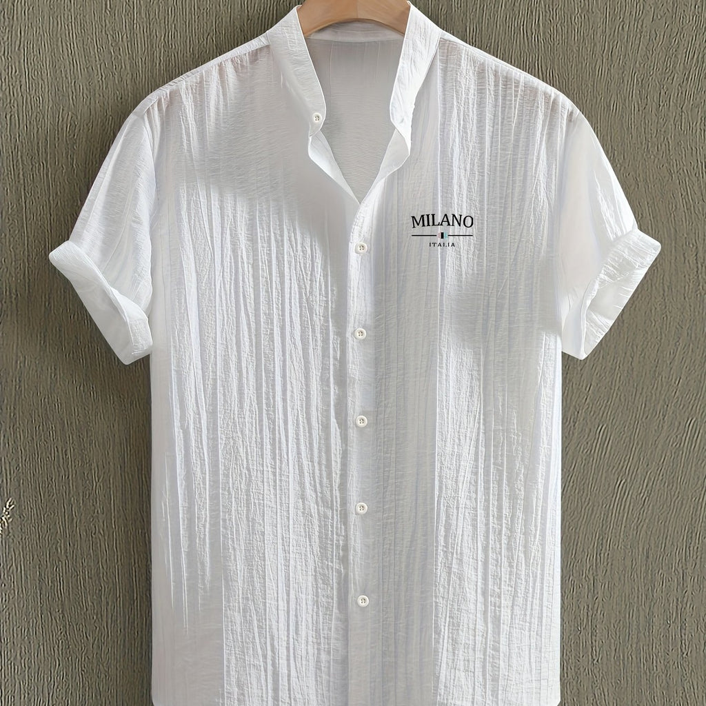 Men's Short-Sleeve Shirt, Print, Stand-Up Collar
