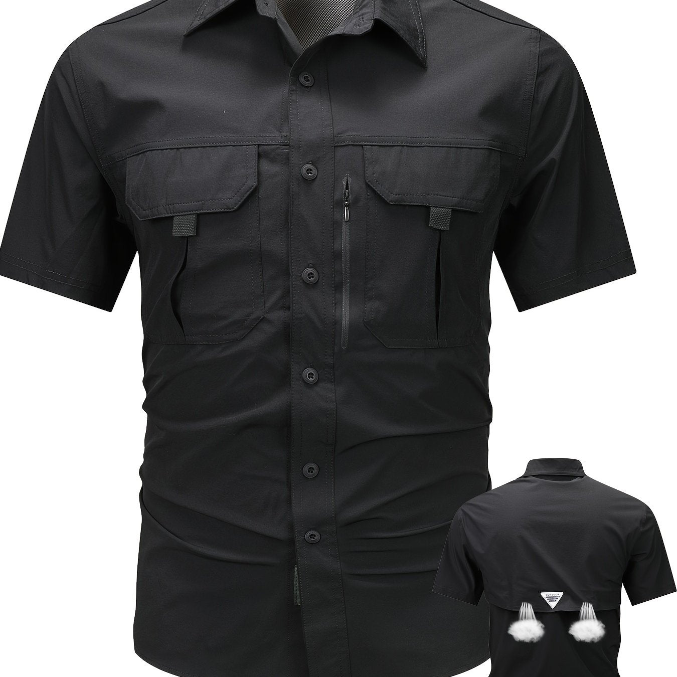 Men's Short-Sleeve Cargo Shirt, Flap Pockets, Breathable