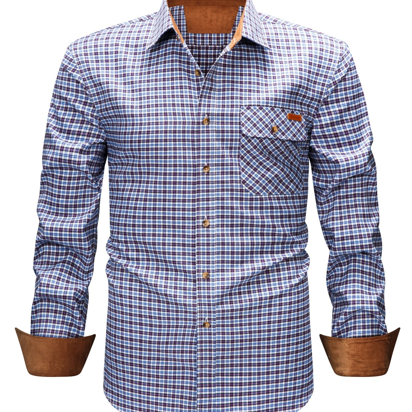 Men's Brushed Plaid Shirt, Dual-Tone, Long-Sleeve