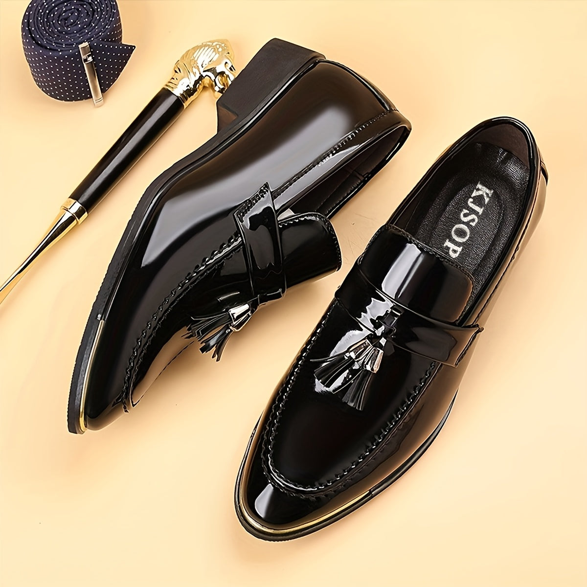 Men's Pointed-Toe Dress Loafers, British Style Black