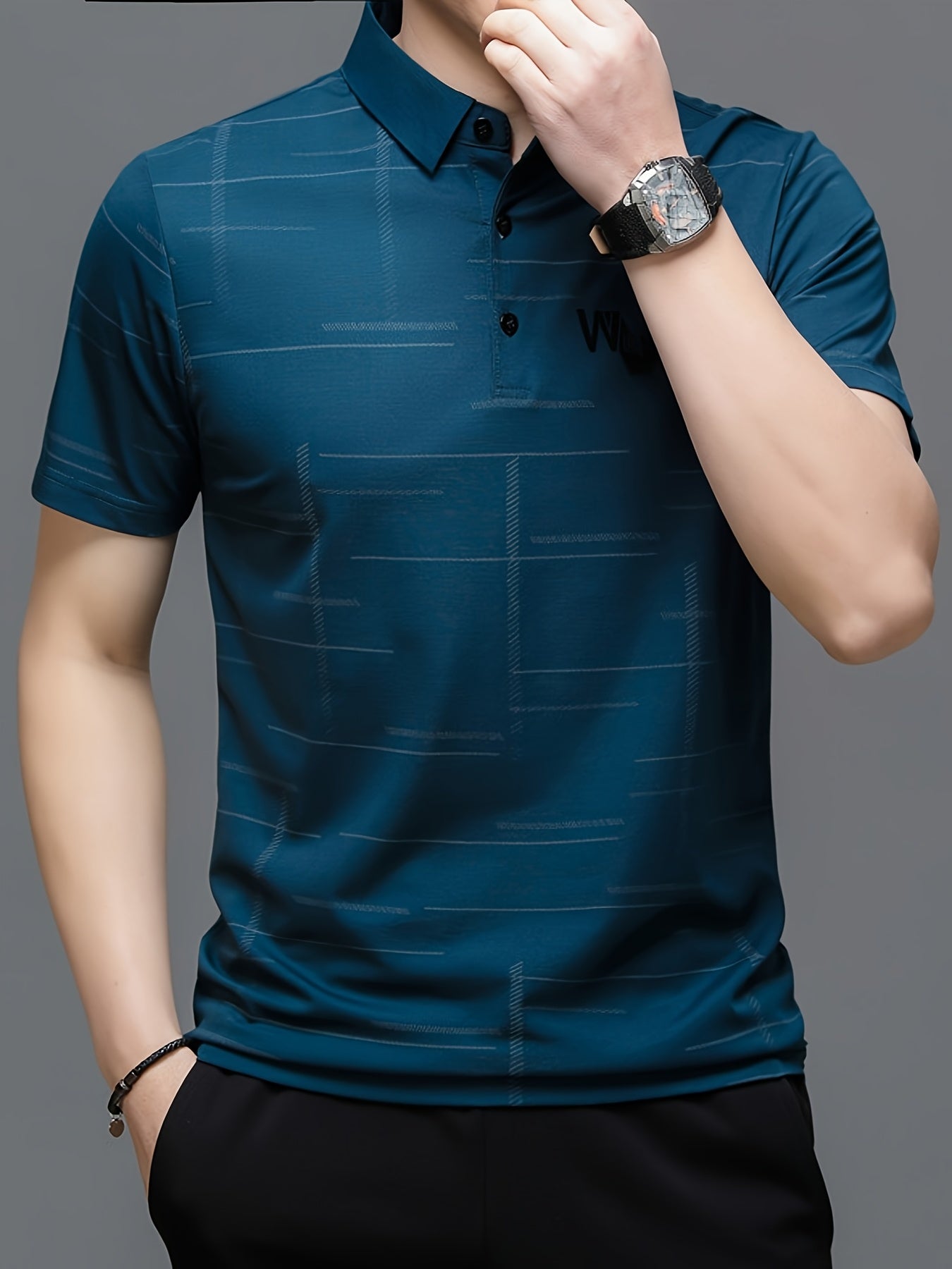 Men's Golf Polo Shirt, Striped, Moisture-Wicking