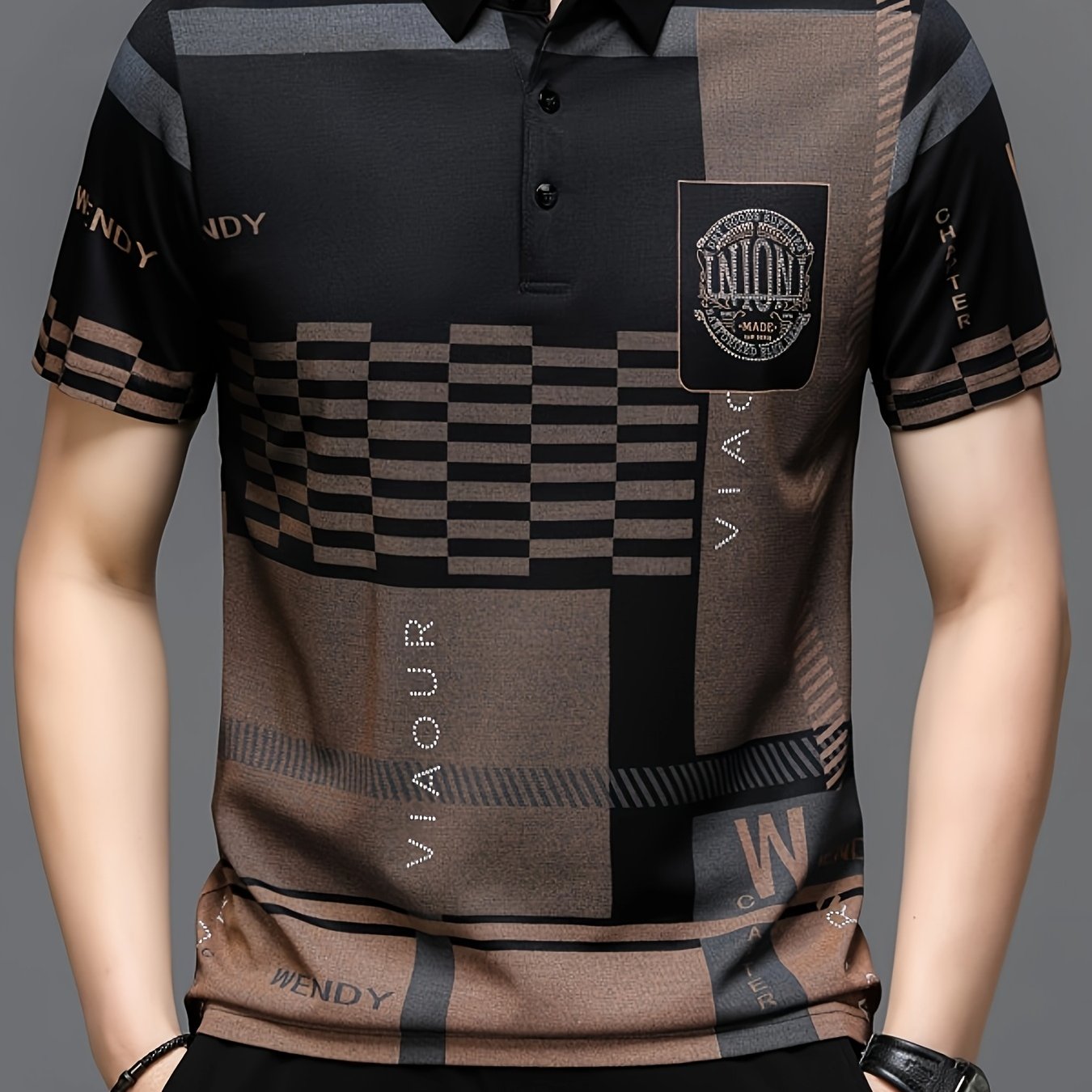 Men's Golf Polo Shirt, Plaid, Moisture-Wicking Quick-Dry