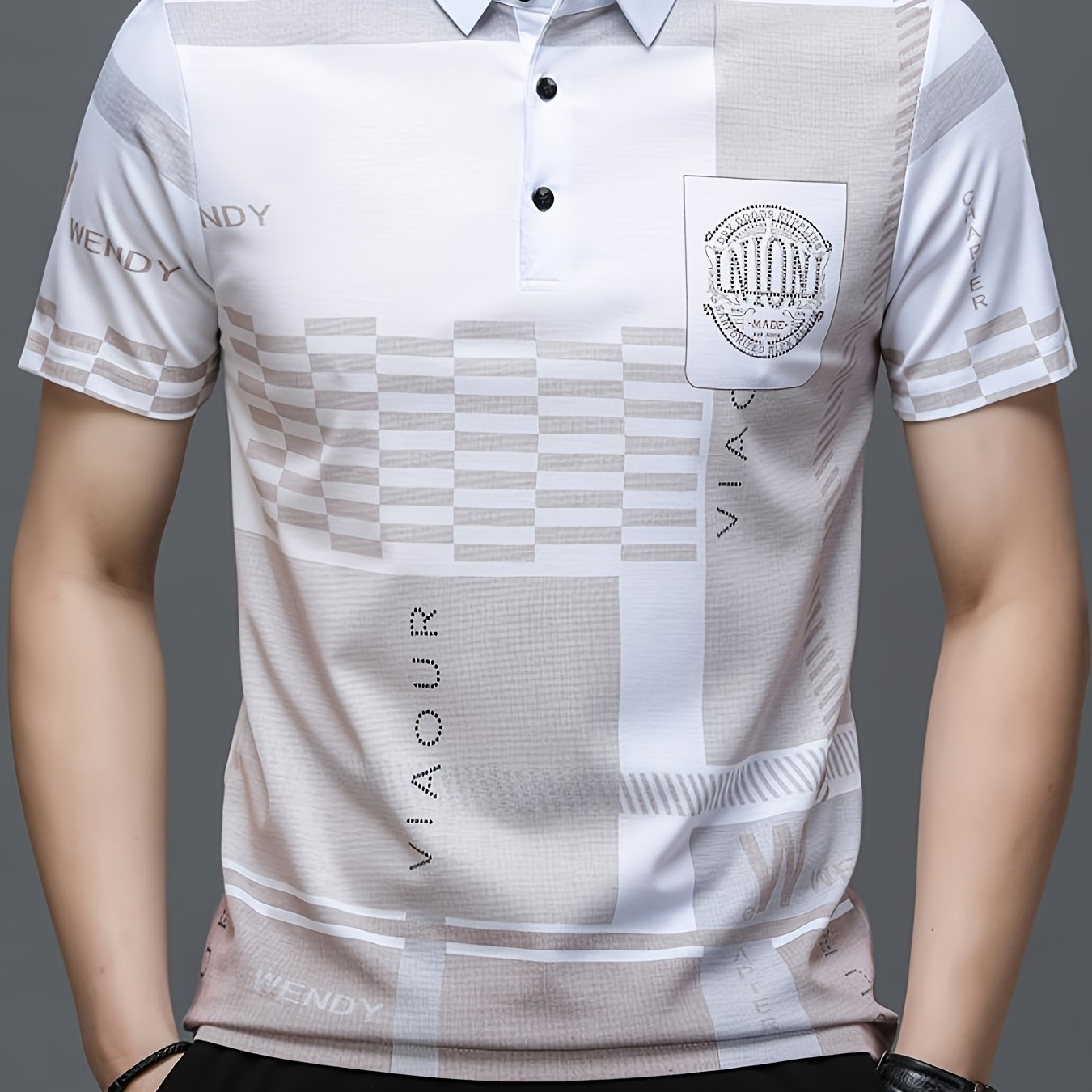 Men's Golf Polo Shirt, Plaid, Moisture-Wicking Quick-Dry
