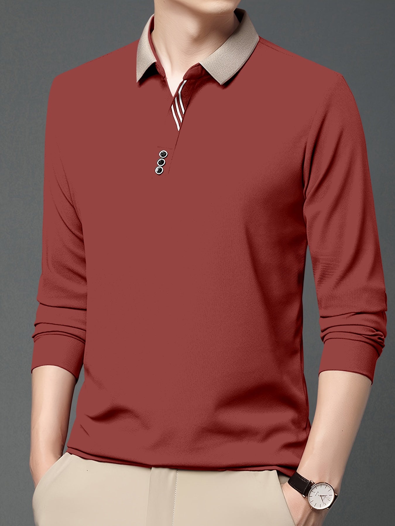Men's Long-Sleeve Shirt, Button Detail, Casual