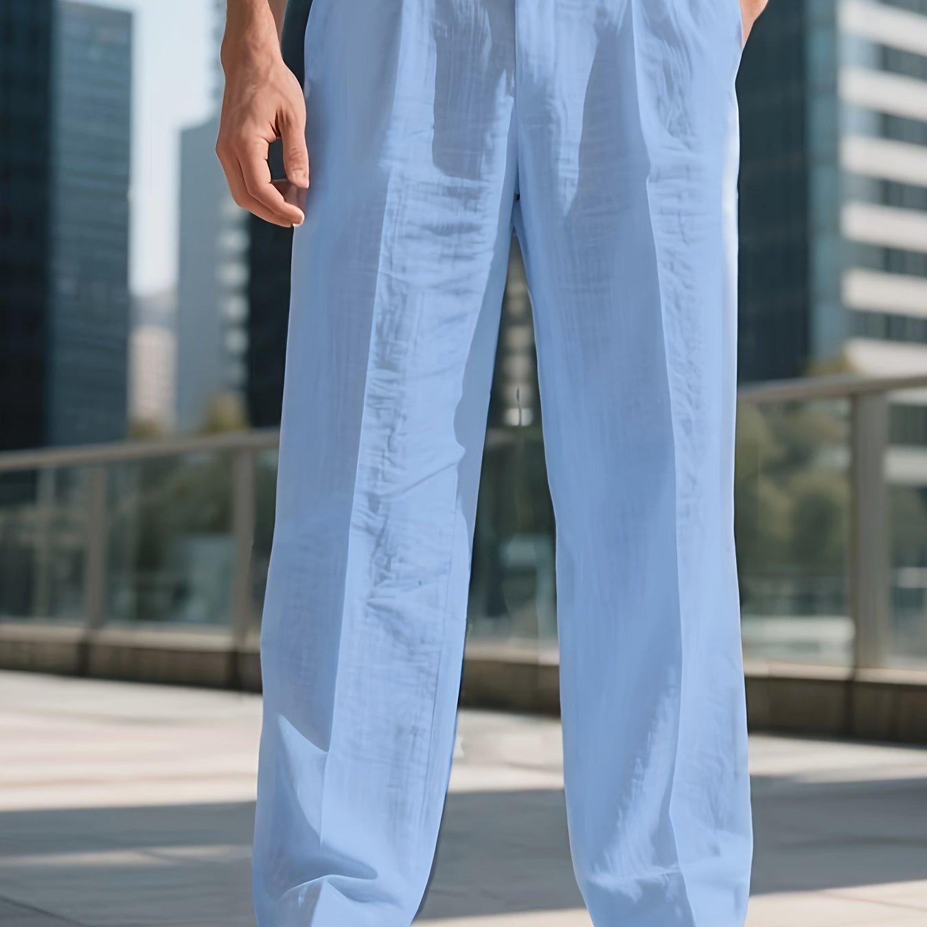 Men's Linen-Blend Trousers, Khaki, Straight-Leg Business Casual