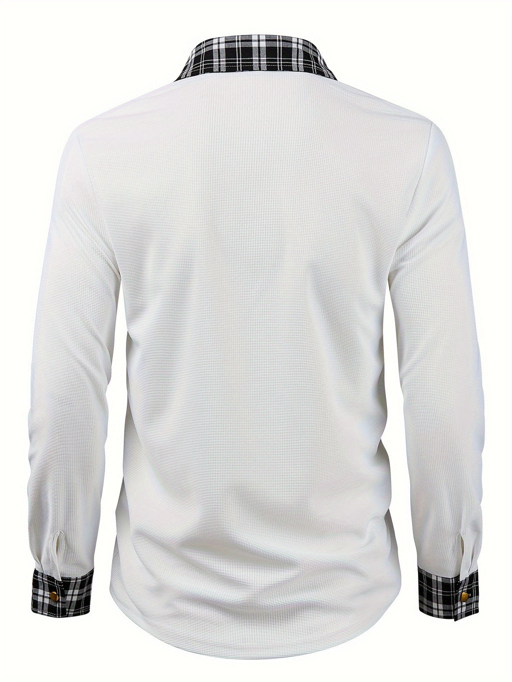 Men's Waffle-Knit Plaid Shirt, Patchwork, Long-Sleeve