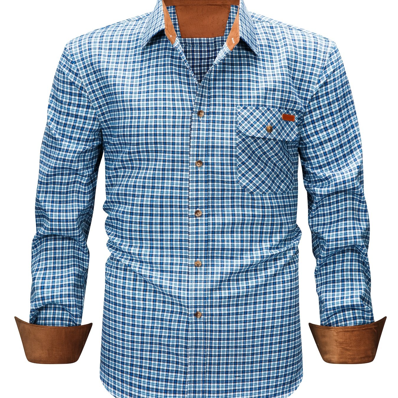 Men's Brushed Plaid Shirt, Dual-Tone, Long-Sleeve