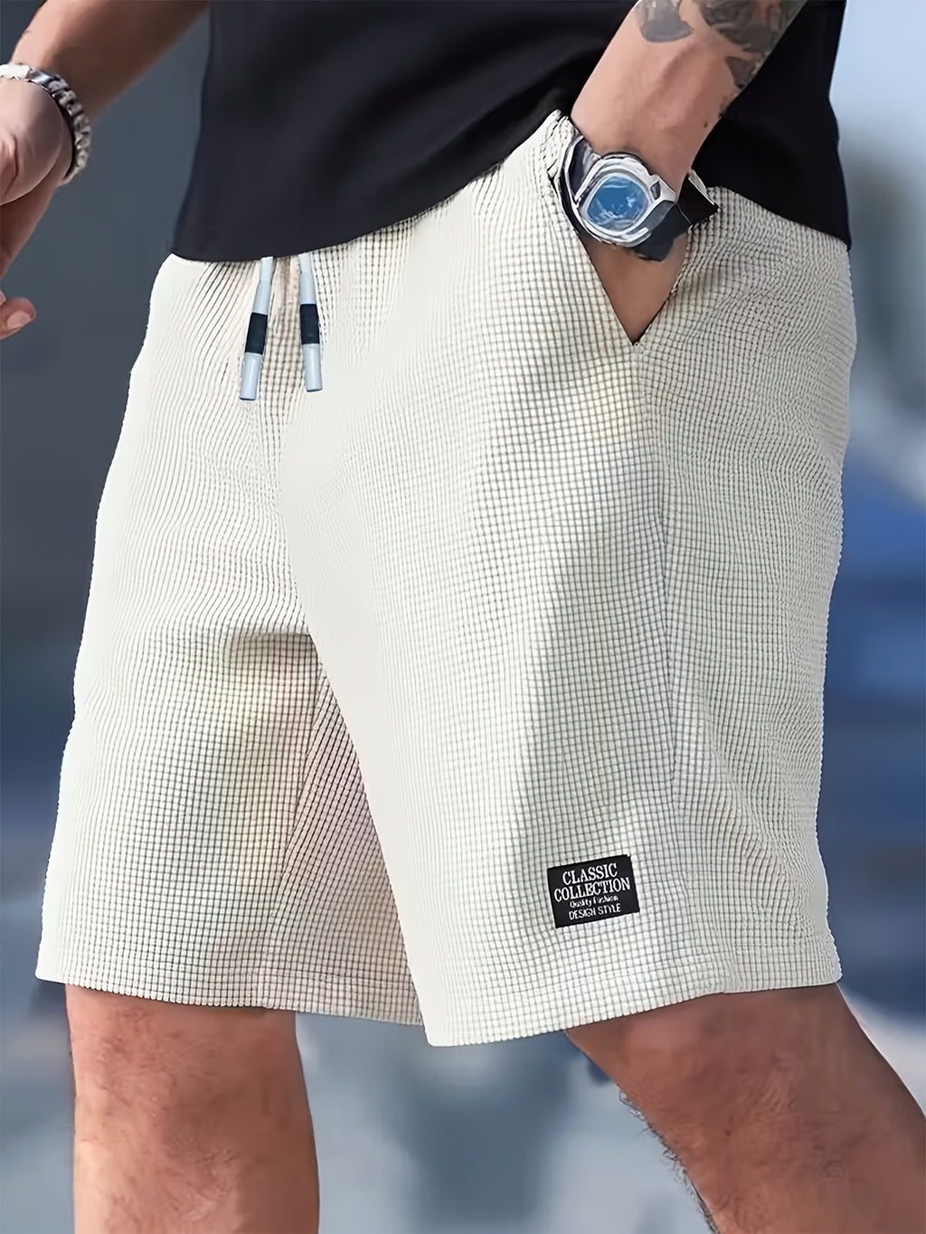 Men's Waffle Athletic Shorts, Lightweight, Multi-Pocket Drawstring