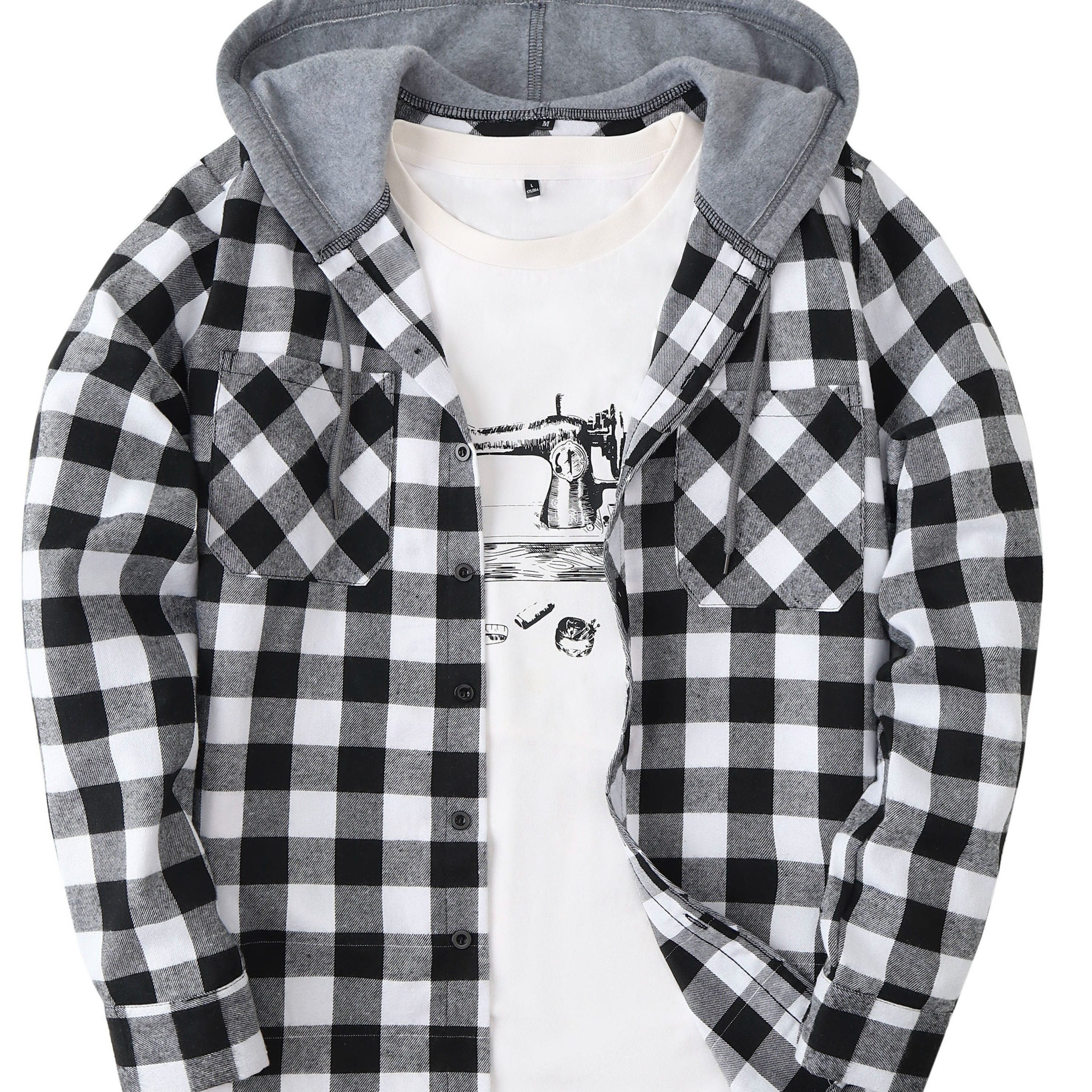 Men's Hooded Plaid Shirt, Long-Sleeve