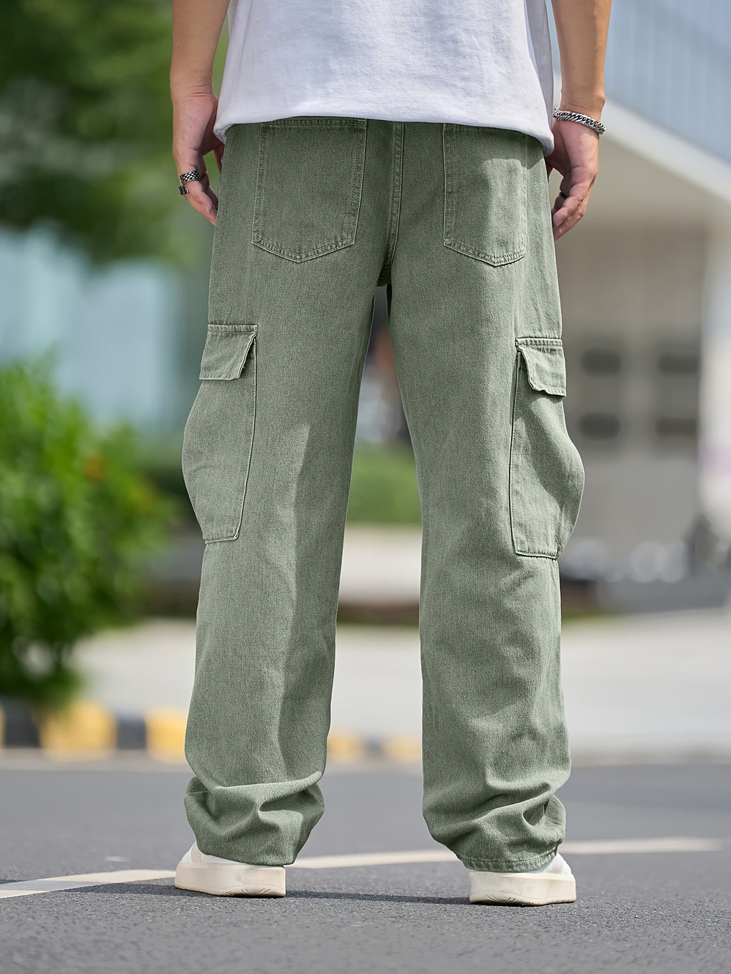 Men's Cargo Jeans, Loose Straight-Leg, Washed Denim