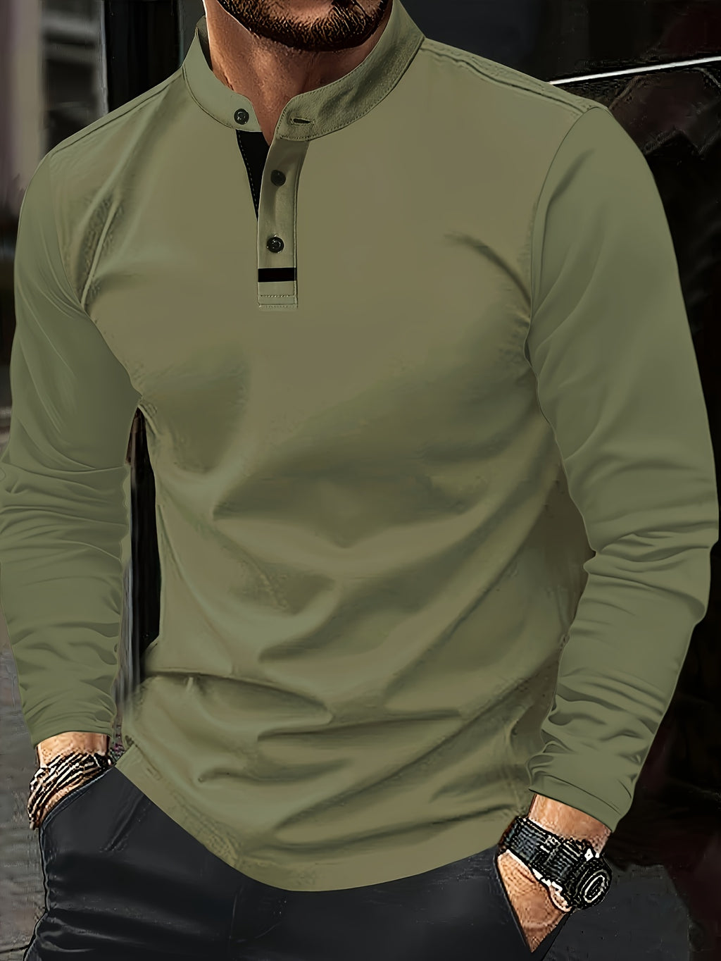 Men's Long-Sleeve Polo Shirt, Button-Up, Casual