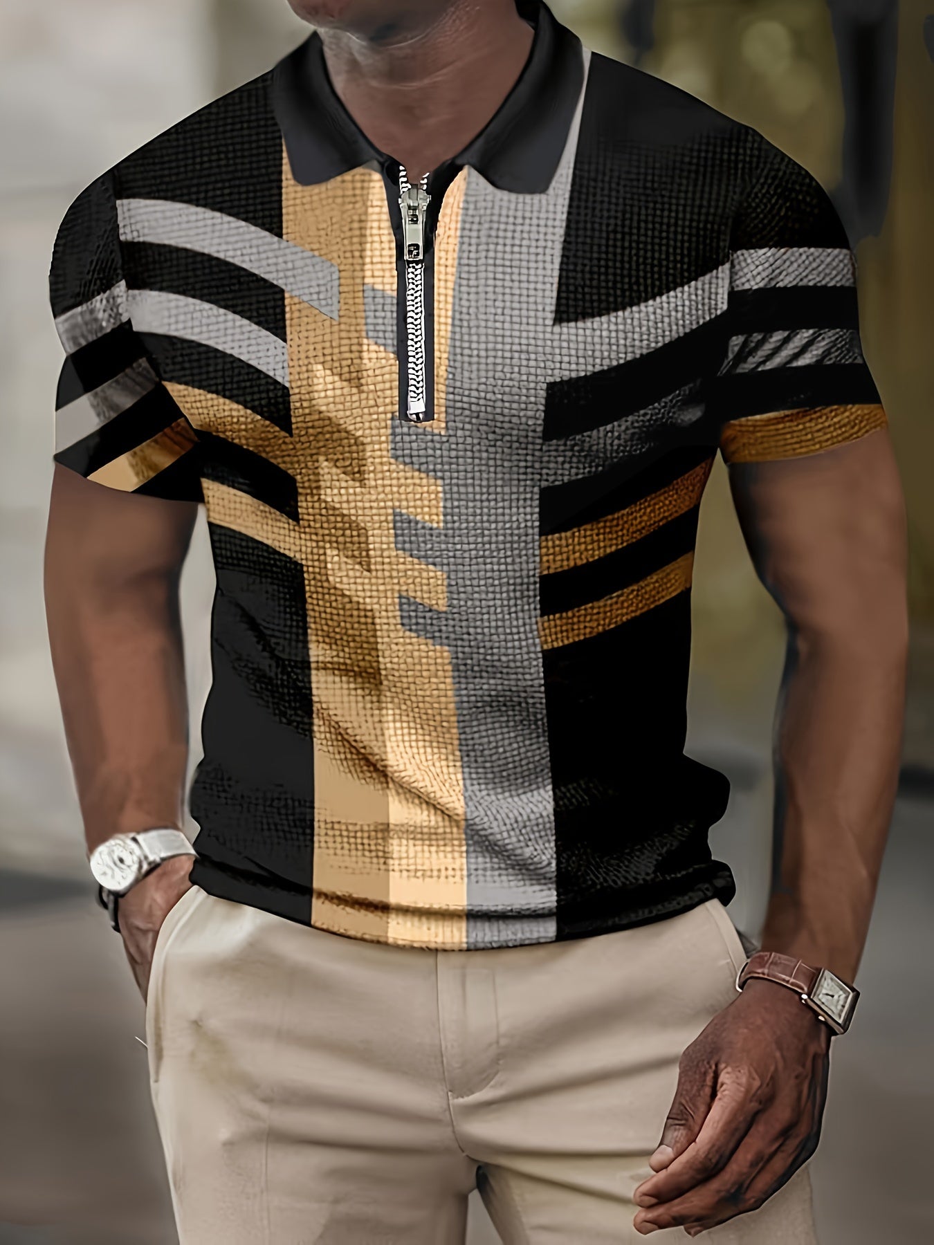 Men's Short-Sleeve Shirt, Striped, Button-Up Casual