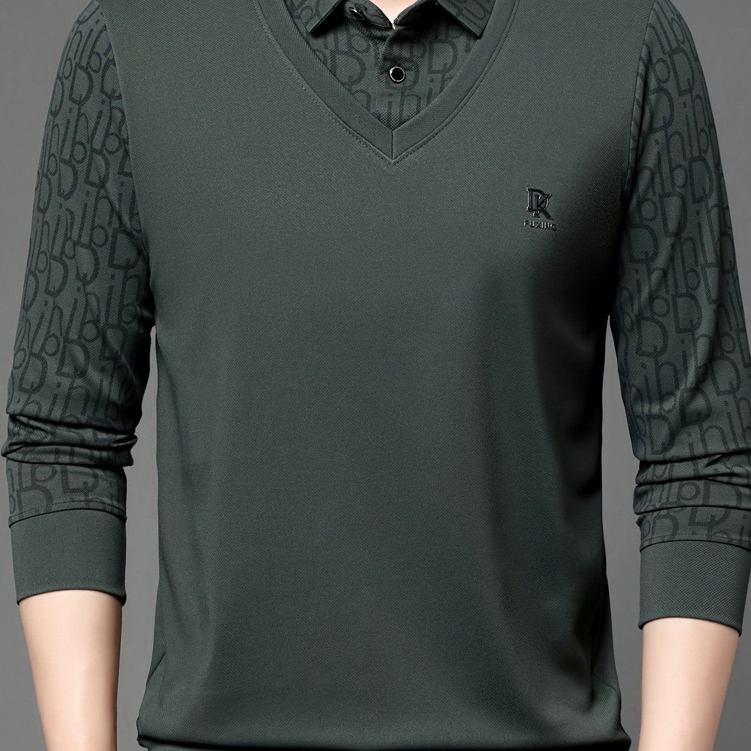 Men's Long-Sleeve Polo Shirt, Layered-Look Lapel