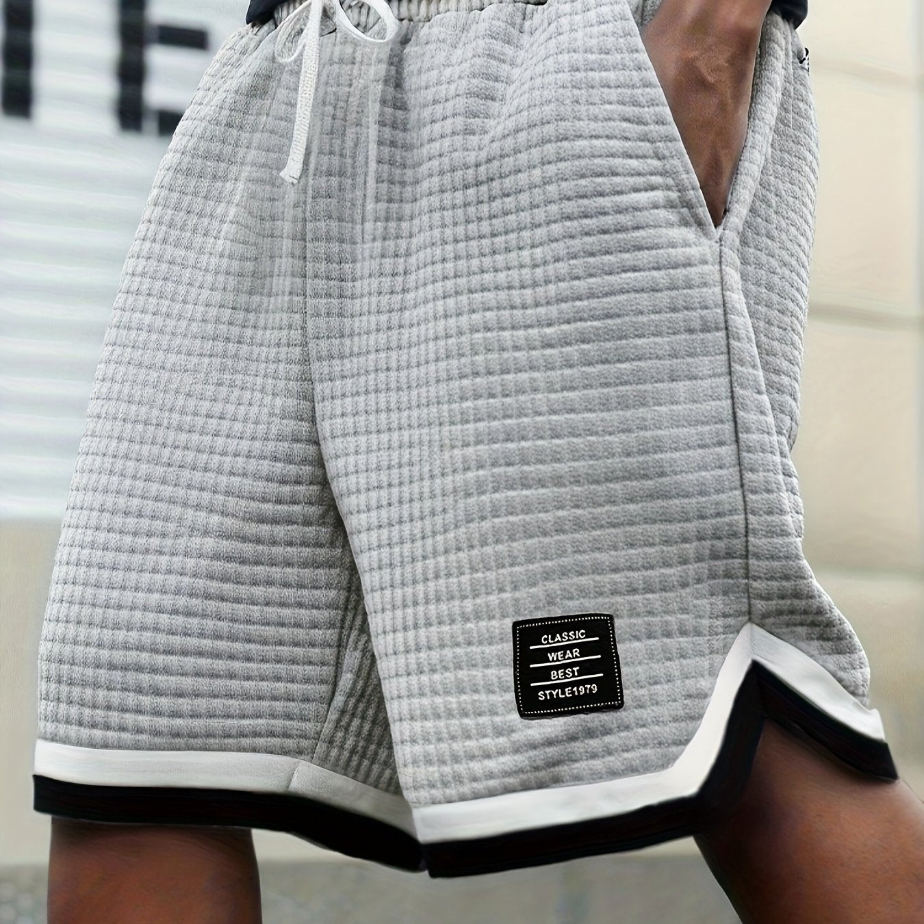 Men's Waffle Knit Shorts, Striped, Drawstring with Pockets