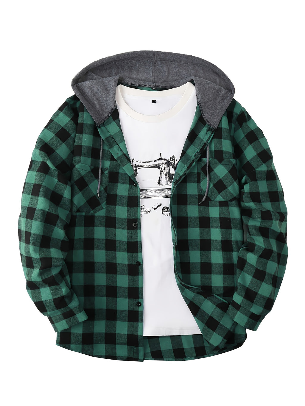 Men's Hooded Plaid Shirt, Long-Sleeve