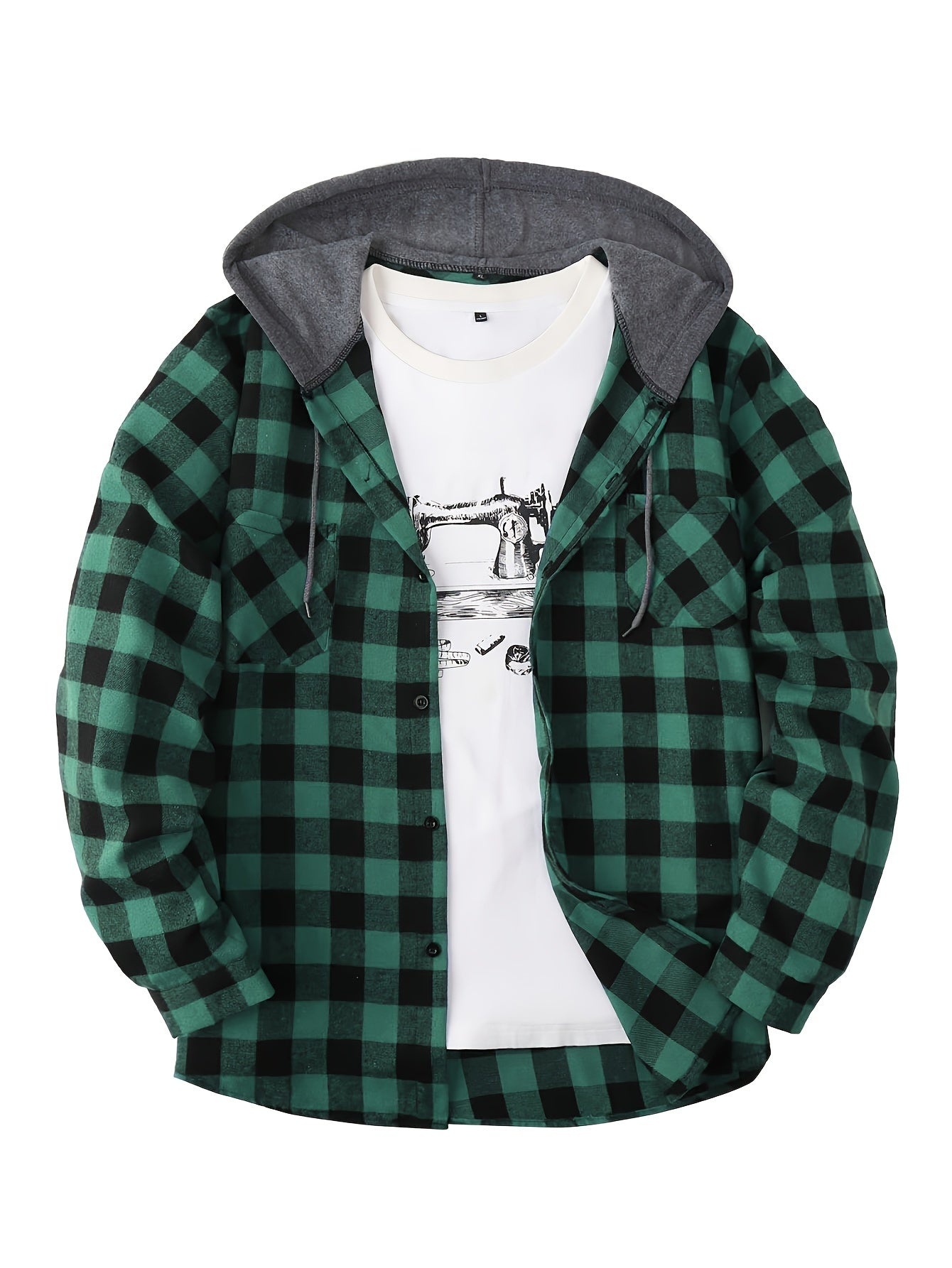 Men's Hooded Plaid Shirt, Long-Sleeve